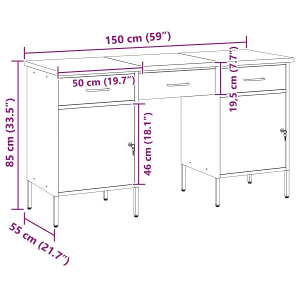 Работен кабинет с чекмедже 3 pcs Черно 150 x 55 x 85 см