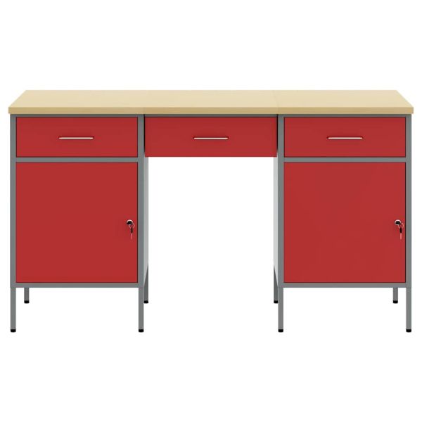 Работен кабинет с чекмедже 3 pcs Червено 150 x 55 x 85 см