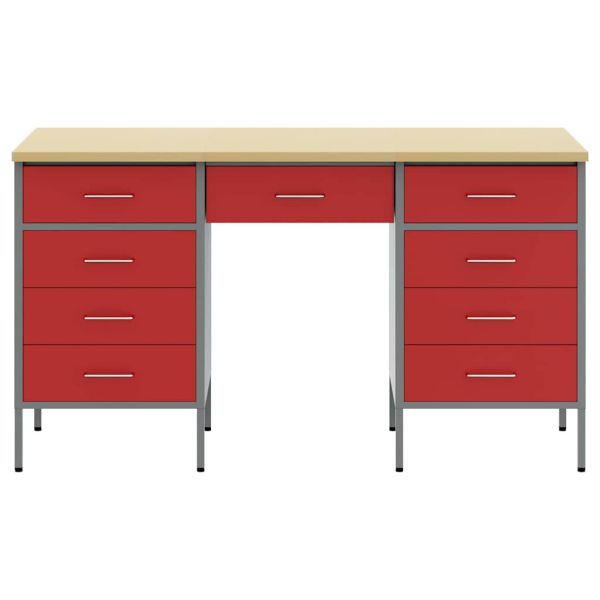 Работен кабинет с чекмедже 3 pcs Червено 150 x 55 x 85 см