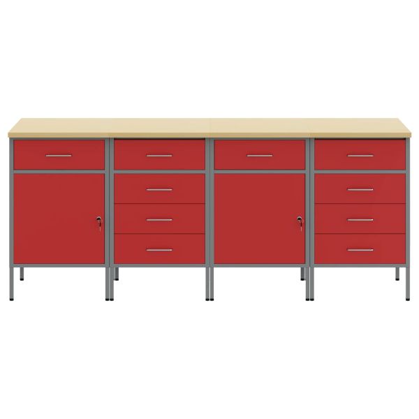Работен кабинет с чекмедже 4 pcs Червен и сив 200 x 55 x 85 см