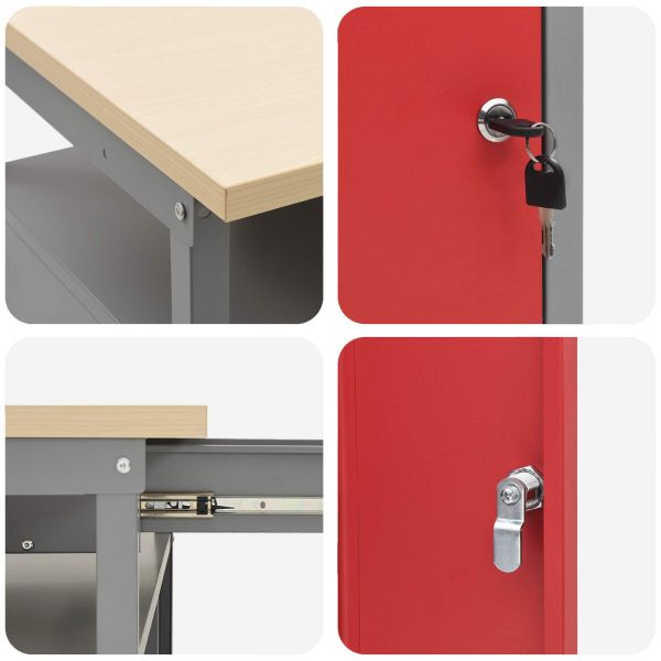 Комплект работна маса с чекмедже 2 pcs Червено 200 x 55 x 85 см