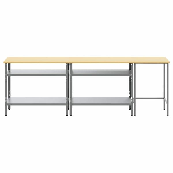 Комплект работна маса с рафт със съхранение 3 pcs Сив Стомана