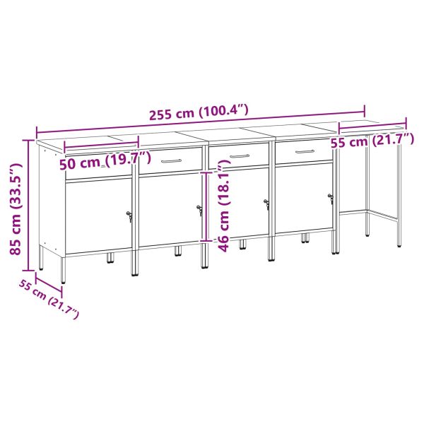 Комплект работни шкафове с чекмедже 5 pcs Червен и сив