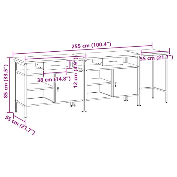 Комплект работна маса 3 pcs Черно Прахово боядисана стомана