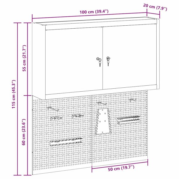 Комплект инструментален шкаф с рафт със съхранение 3 pcs Черно