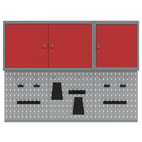 Комплект инструментален шкаф с рафт с заключване 5 pcs Червено