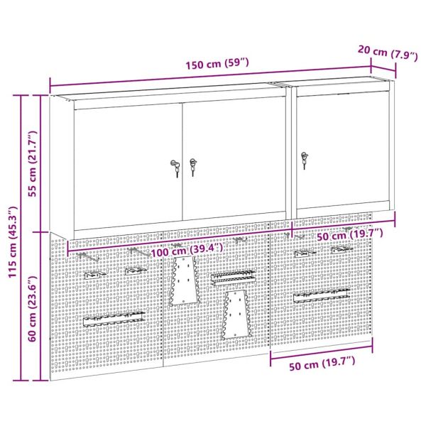 Комплект инструментален шкаф с рафт с заключване 5 pcs Червено