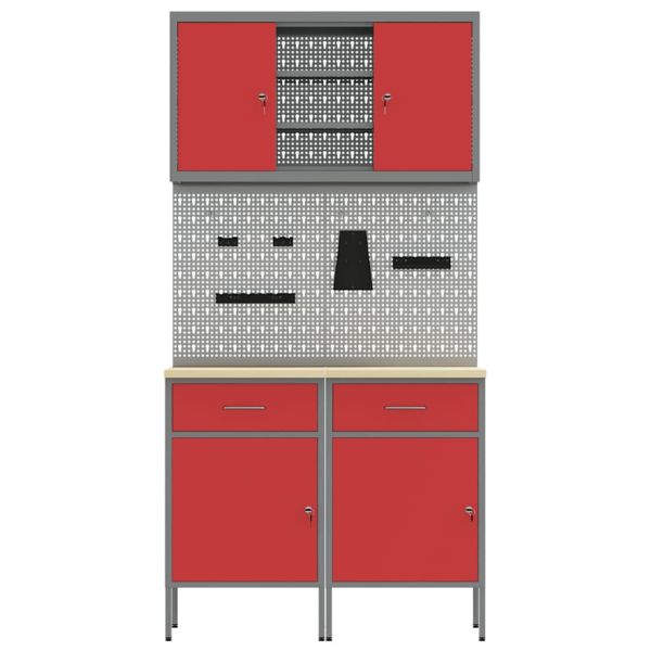 Комплект работни шкафове с чекмедже с рафт 6 pcs Червено