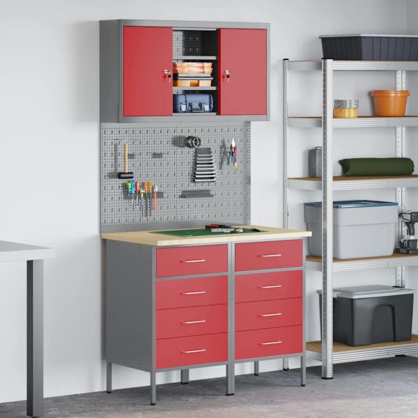 Комплект работни шкафове с чекмедже с рафт 5 pcs Червено