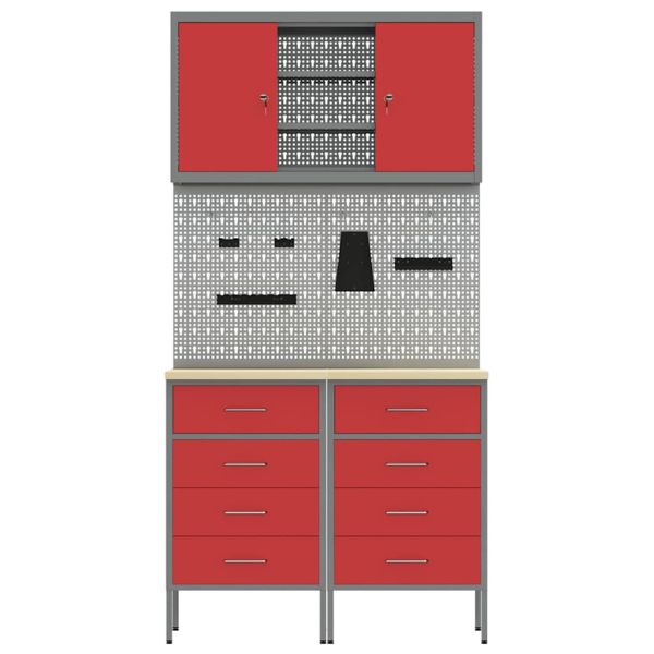 Комплект работни шкафове с чекмедже с рафт 5 pcs Червено