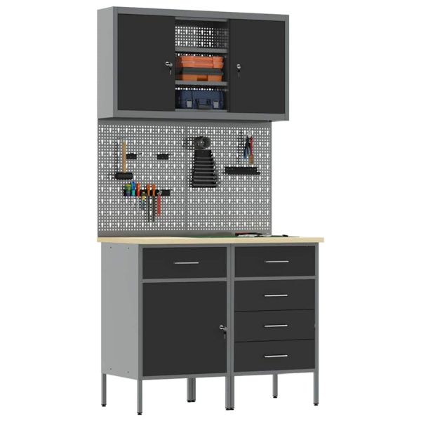 Комплект работни шкафове с чекмедже с рафт 5 pcs Черно