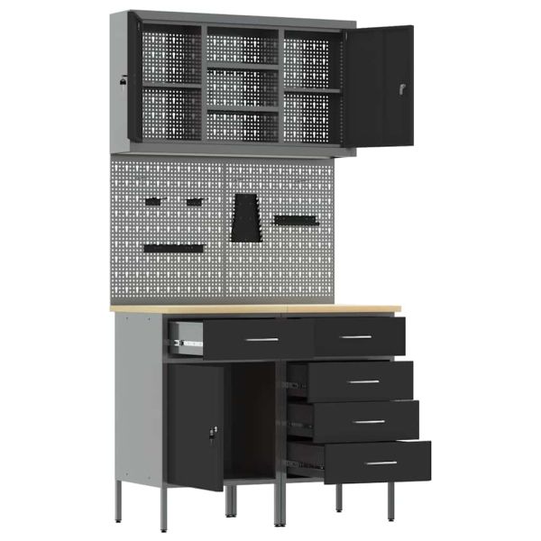 Комплект работни шкафове с чекмедже с рафт 5 pcs Черно