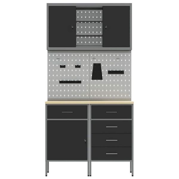 Комплект работни шкафове с чекмедже с рафт 5 pcs Черно