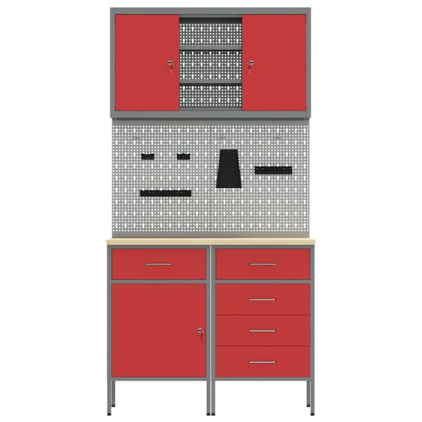 Комплект работни шкафове с чекмедже с рафт 5 pcs Червено