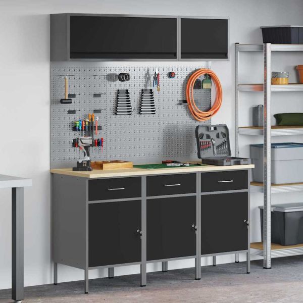 Комплект работни шкафове с чекмедже със съхранение 8 pcs Черно