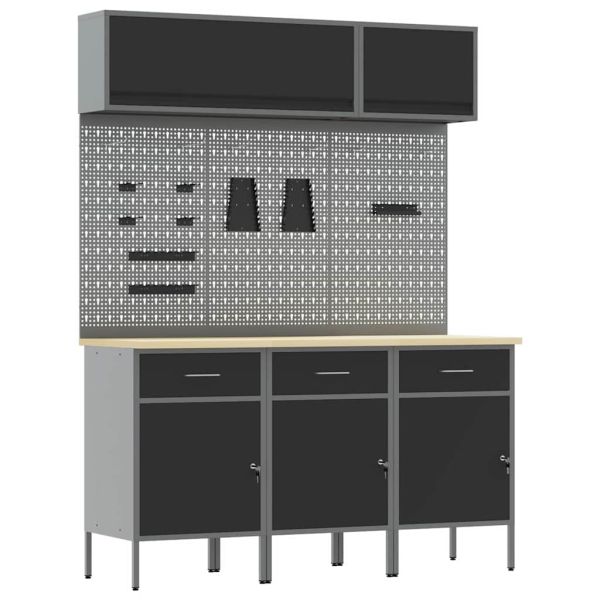 Комплект работни шкафове с чекмедже със съхранение 8 pcs Черно