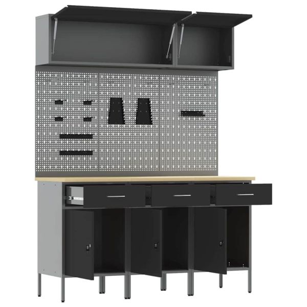 Комплект работни шкафове с чекмедже със съхранение 8 pcs Черно