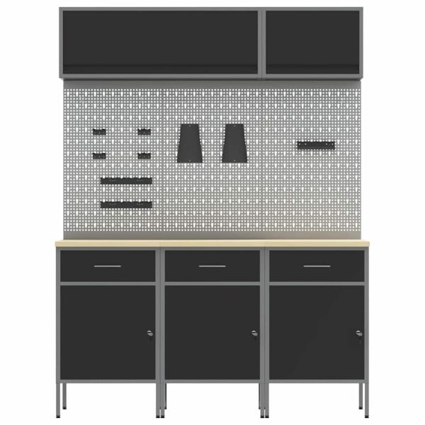 Комплект работни шкафове с чекмедже със съхранение 8 pcs Черно