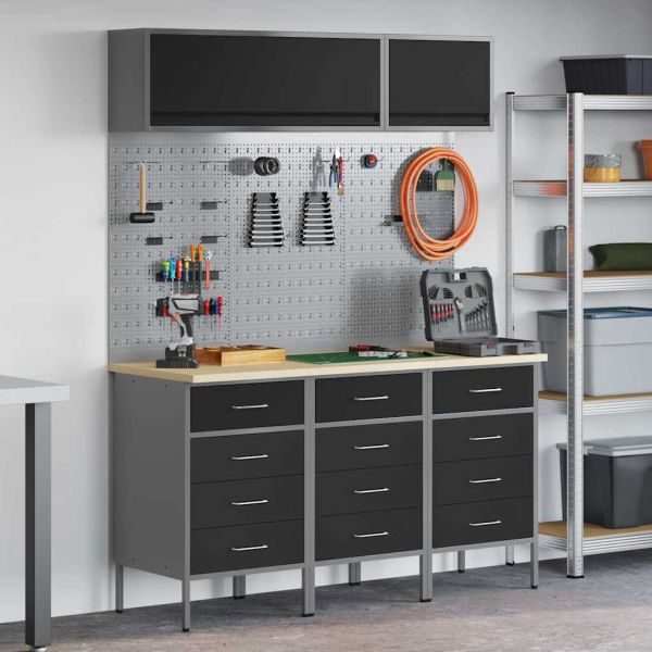 Комплект работни шкафове с чекмедже със съхранение 8 pcs Черно