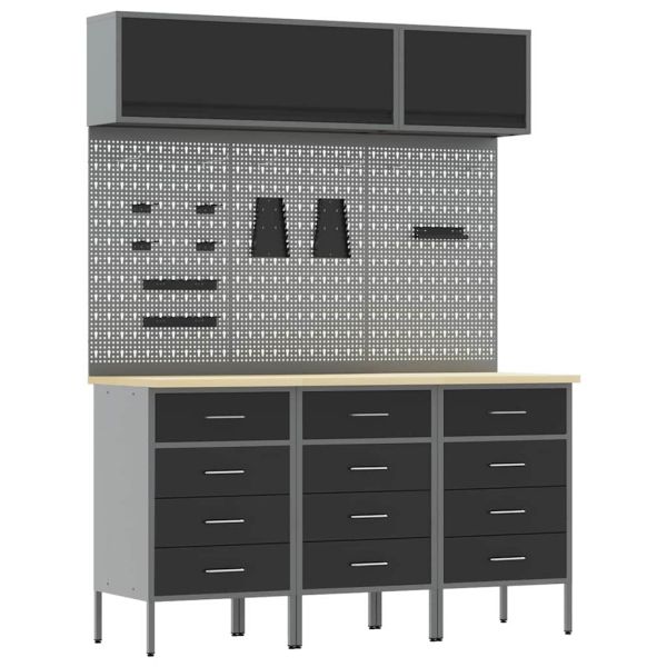 Комплект работни шкафове с чекмедже със съхранение 8 pcs Черно