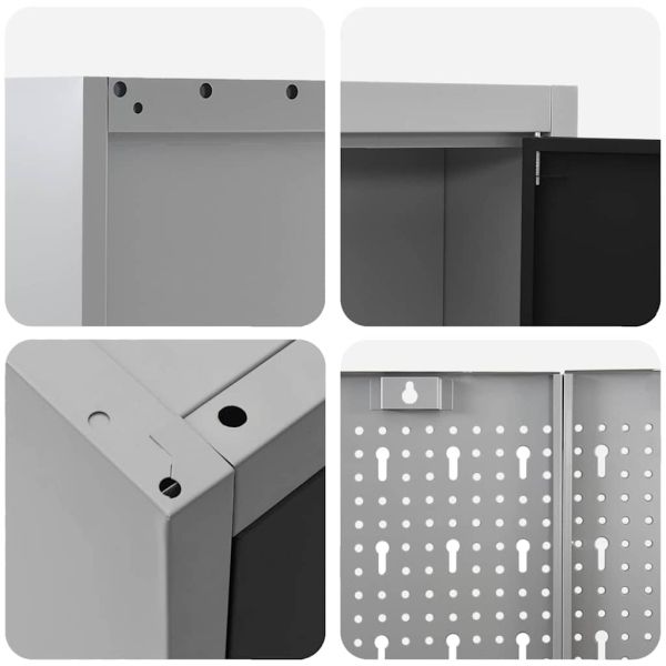 Работен кабинет 8 pcs Черно Инженерна дървесина и стомана