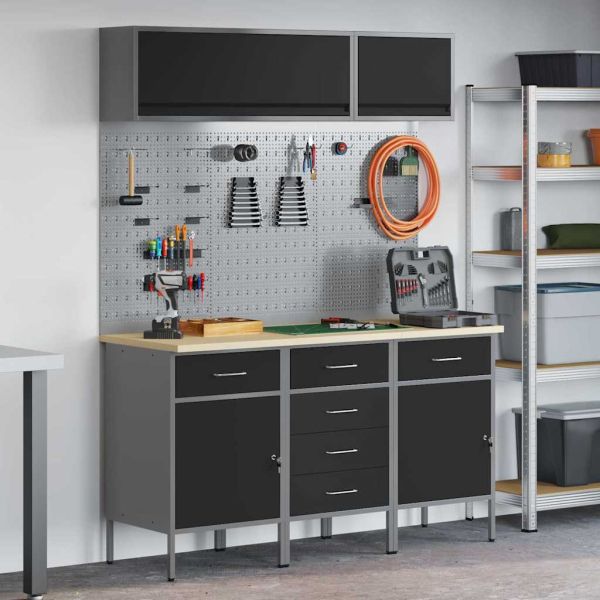 Комплект работни шкафове с чекмедже със съхранение 8 pcs Черно