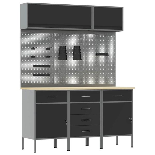 Комплект работни шкафове с чекмедже със съхранение 8 pcs Черно