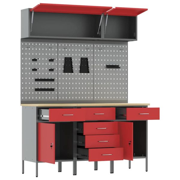 Комплект работни шкафове с чекмедже с заключване 8 pcs Червено