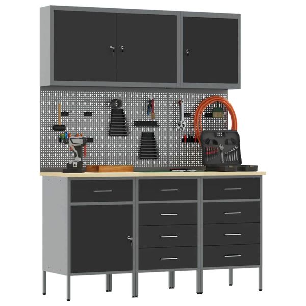 Работна маса с чекмедже 8 pcs Черно 150 x 55 x 200 см Стомана