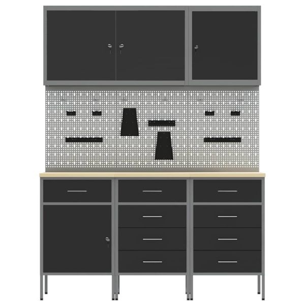 Работна маса с чекмедже 8 pcs Черно 150 x 55 x 200 см Стомана