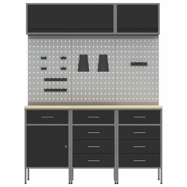 Комплект работни шкафове с чекмедже със съхранение 8 pcs Черно