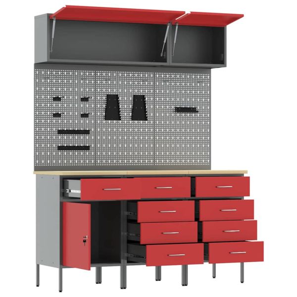 Комплект работни шкафове с чекмедже с заключване 8 pcs Червено