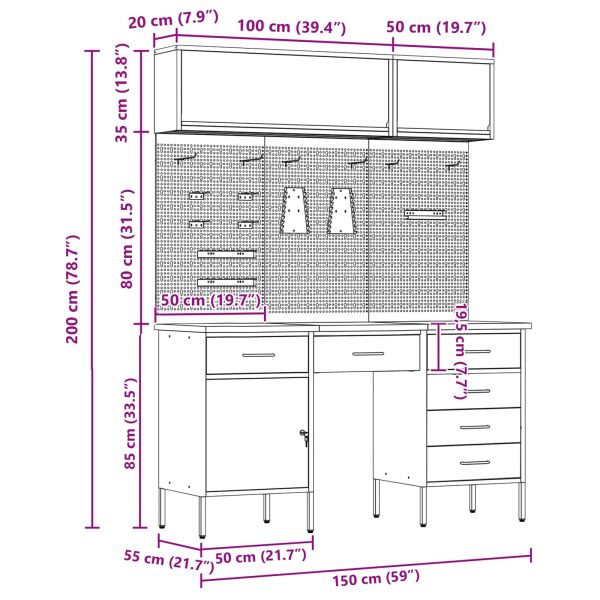 Работен кабинет с чекмедже 8 pcs Черно 150 x 55 x 200 см