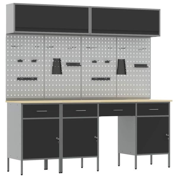 Комплект работни шкафове с чекмедже със съхранение 10 pcs Черно