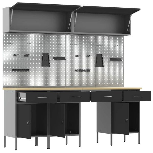 Комплект работни шкафове с чекмедже със съхранение 10 pcs Черно