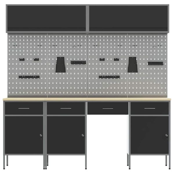 Комплект работни шкафове с чекмедже със съхранение 10 pcs Черно