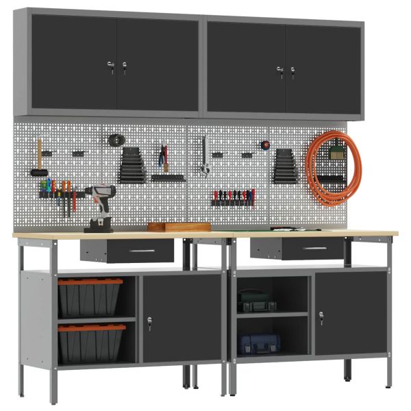 Комплект работна маса 8 pcs Черно Прахово боядисана стомана