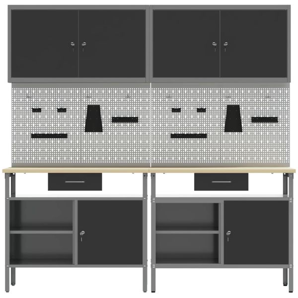 Комплект работна маса 8 pcs Черно Прахово боядисана стомана