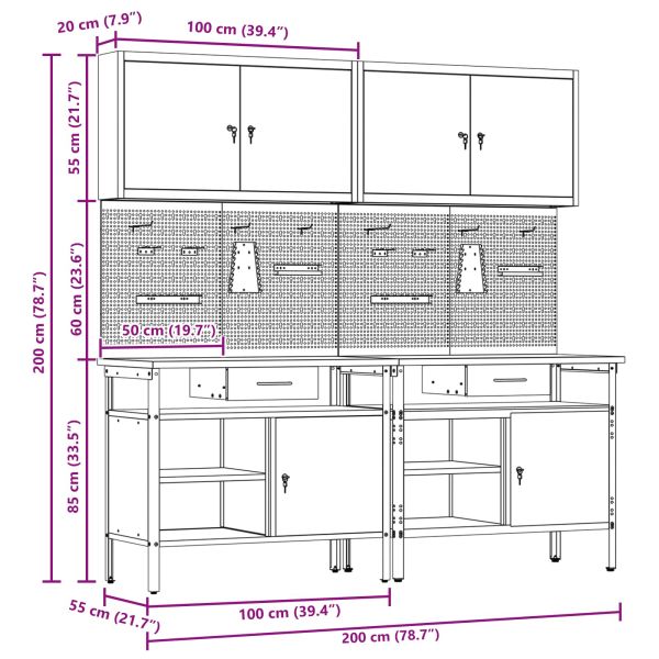Комплект работна маса 8 pcs Черно Прахово боядисана стомана