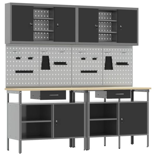 Комплект работна маса 8 pcs Черно 200 x 55 x 200 см Стомана