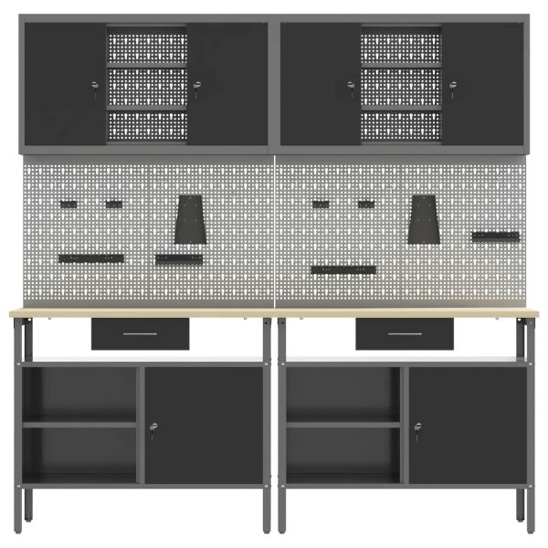 Комплект работна маса 8 pcs Черно 200 x 55 x 200 см Стомана