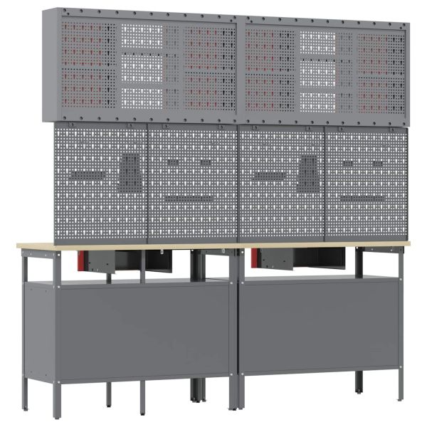 Комплект работна маса 8 pcs Червено 200 x 55 x 200 см Стомана
