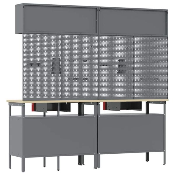 Комплект работна маса с чекмедже с рафт 8 pcs Червено Стомана