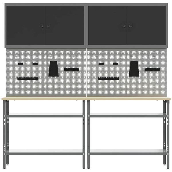 Комплект работна маса с рафт със съхранение 8 pcs Черен и Сив