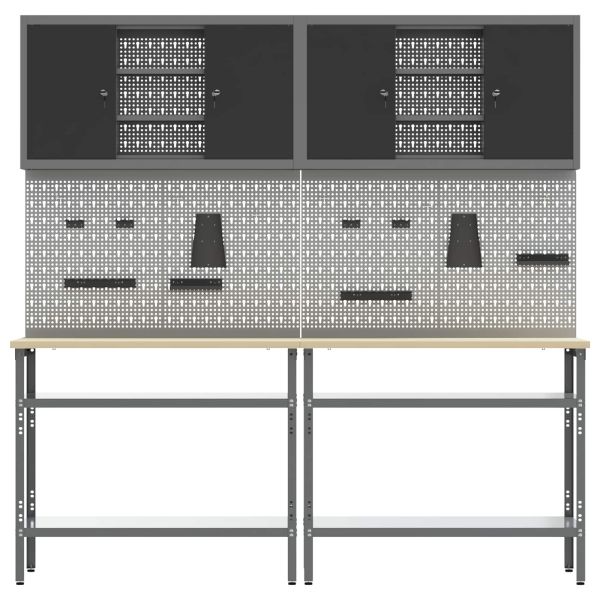 Комплект работна маса 8 pcs Сив Прахово боядисана стомана