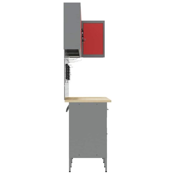 Комплект работни шкафове с чекмедже с рафт 12 pcs Червен и сив