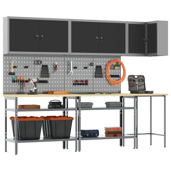 Комплект работни шкафове с рафт с заключване 10 pcs Черен и Сив