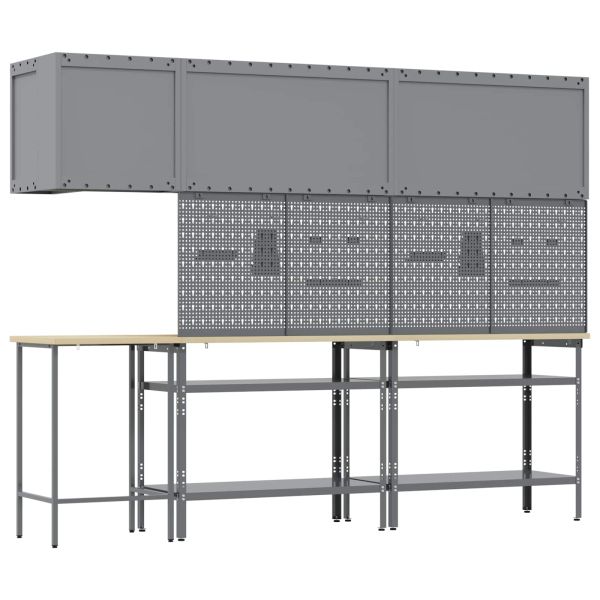 Комплект работни шкафове с рафт 10 pcs Червен и сив