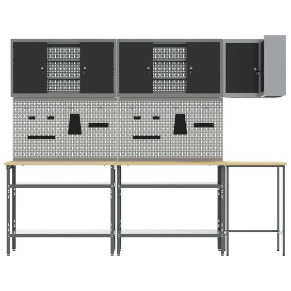 Комплект работни шкафове с рафт с заключване 10 pcs Черен и Сив