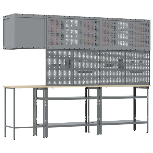 Комплект работни шкафове с рафт 10 pcs Червен и сив